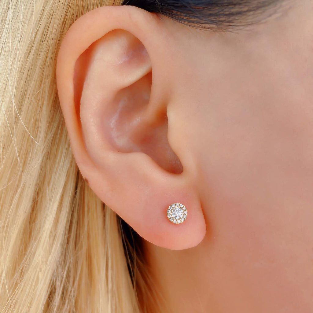 Diamond Halo Style Stud Earrings in 14k Yellow Gold (0.24ct)