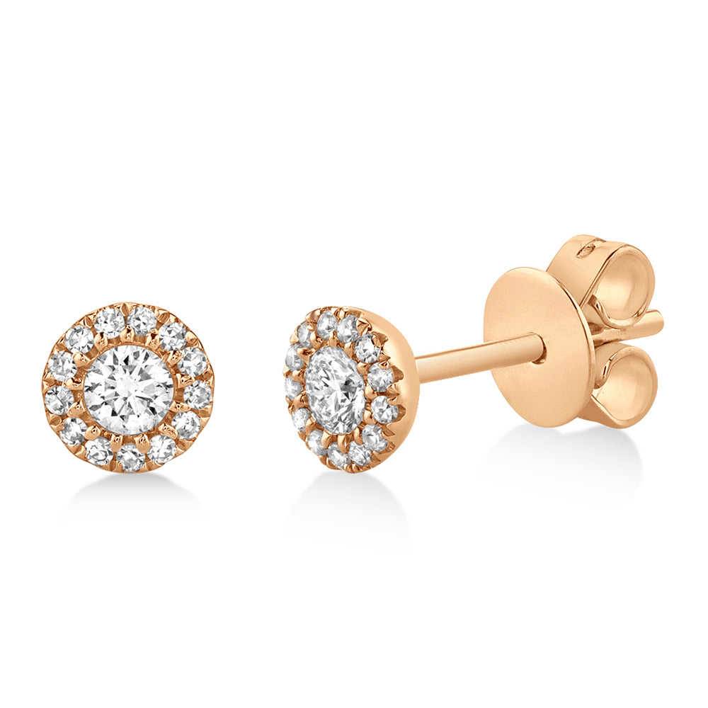 Diamond Halo Style Stud Earrings in 14k Rose Gold (0.24ct)