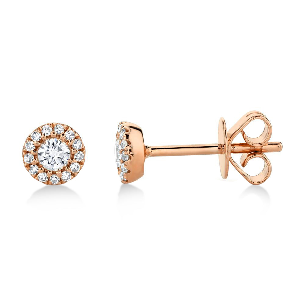 Diamond Halo Style Stud Earrings in 14k Rose Gold (0.24ct)