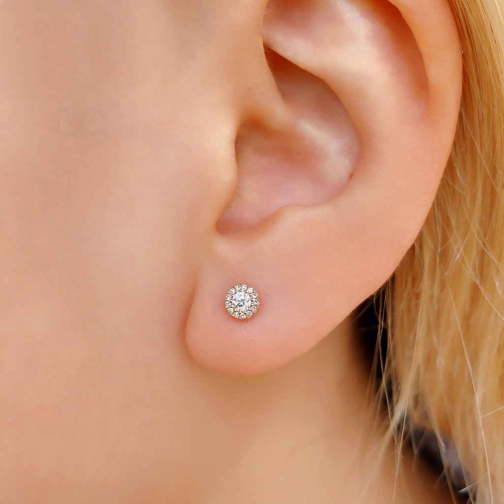 Diamond Halo Style Stud Earrings in 14k Rose Gold (0.24ct)