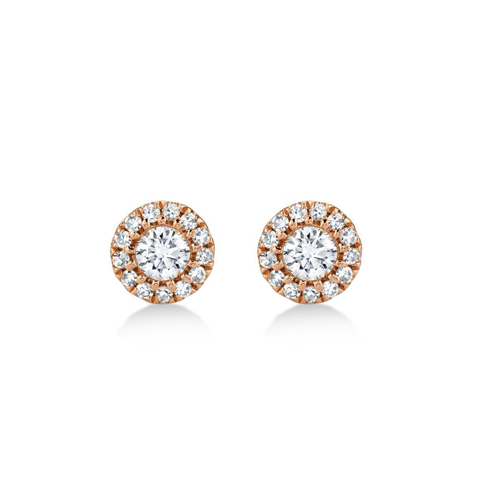 Diamond Halo Style Stud Earrings in 14k Rose Gold (0.24ct)