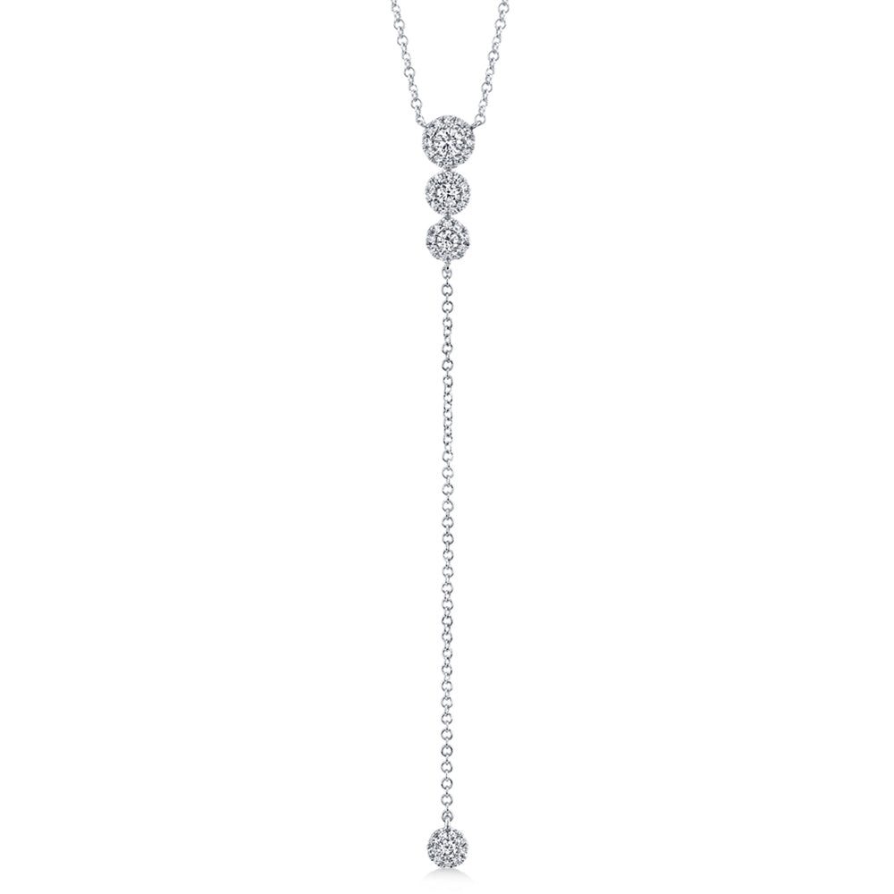 Graduated Diamond Halo Style Lariat Necklace 14k White Gold (0.29ct)