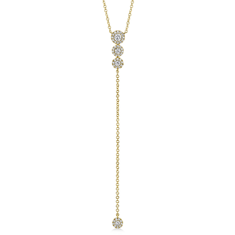 Graduated Diamond Halo Style Lariat Necklace 14k Yellow Gold (0.29ct)