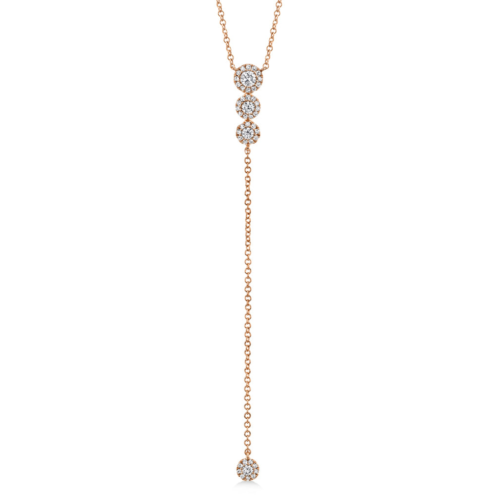 Graduated Diamond Halo Style Lariat Necklace 14k Rose Gold (0.29ct)