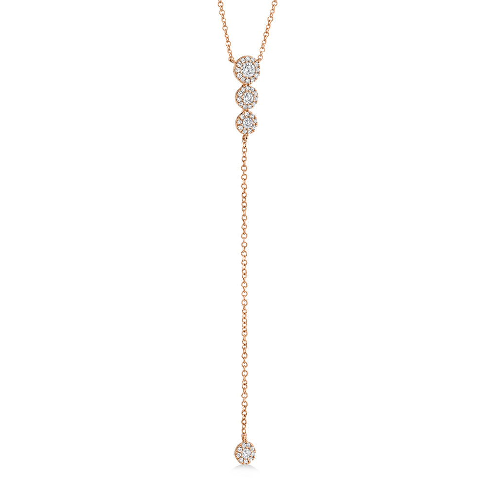 Graduated Diamond Halo Style Lariat Necklace 14k Rose Gold (0.29ct)