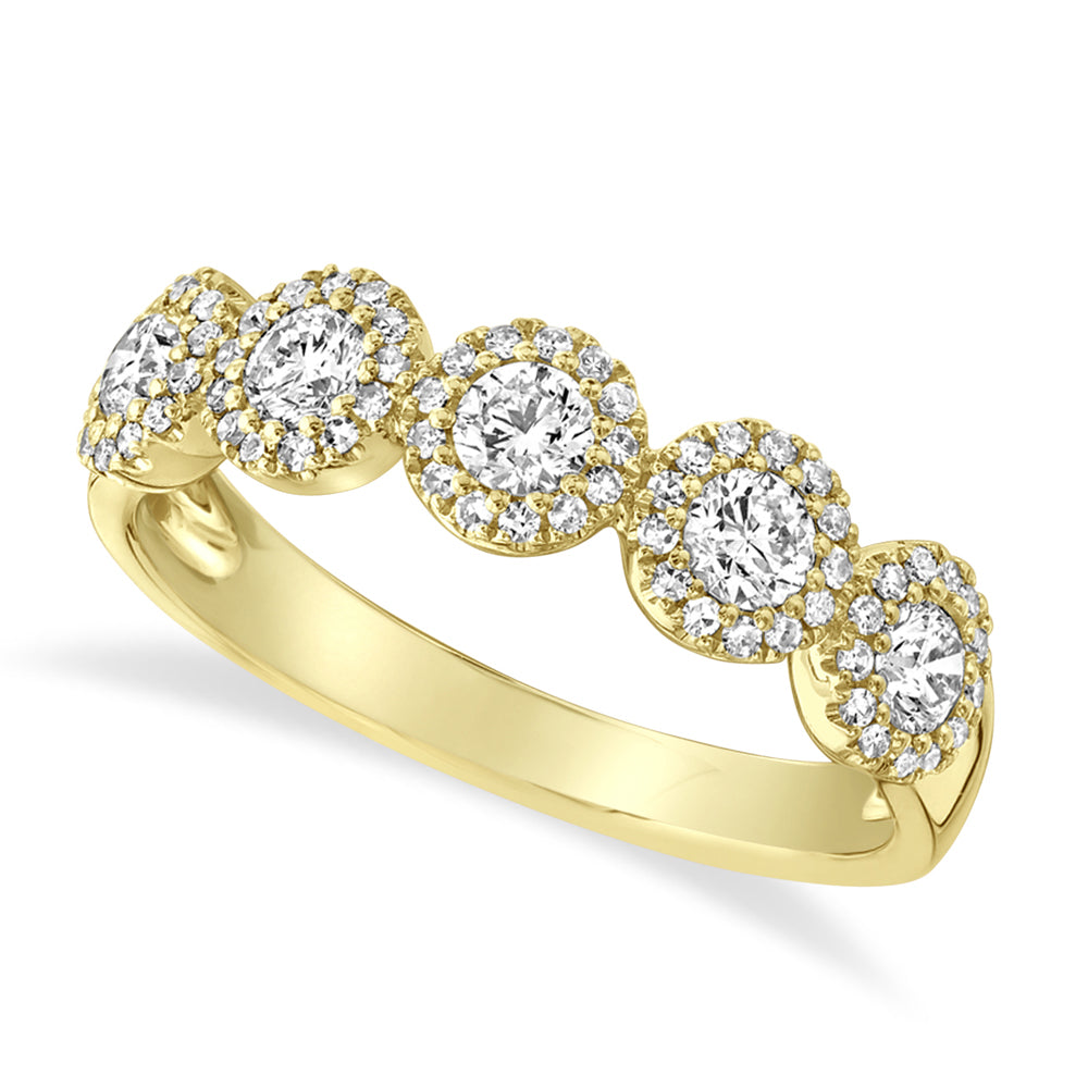 Diamond Halo Half Eternity Band 14k Yellow Gold (0.70ct)