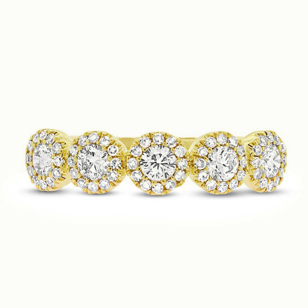 Diamond Halo Half Eternity Band 14k Yellow Gold (0.70ct)