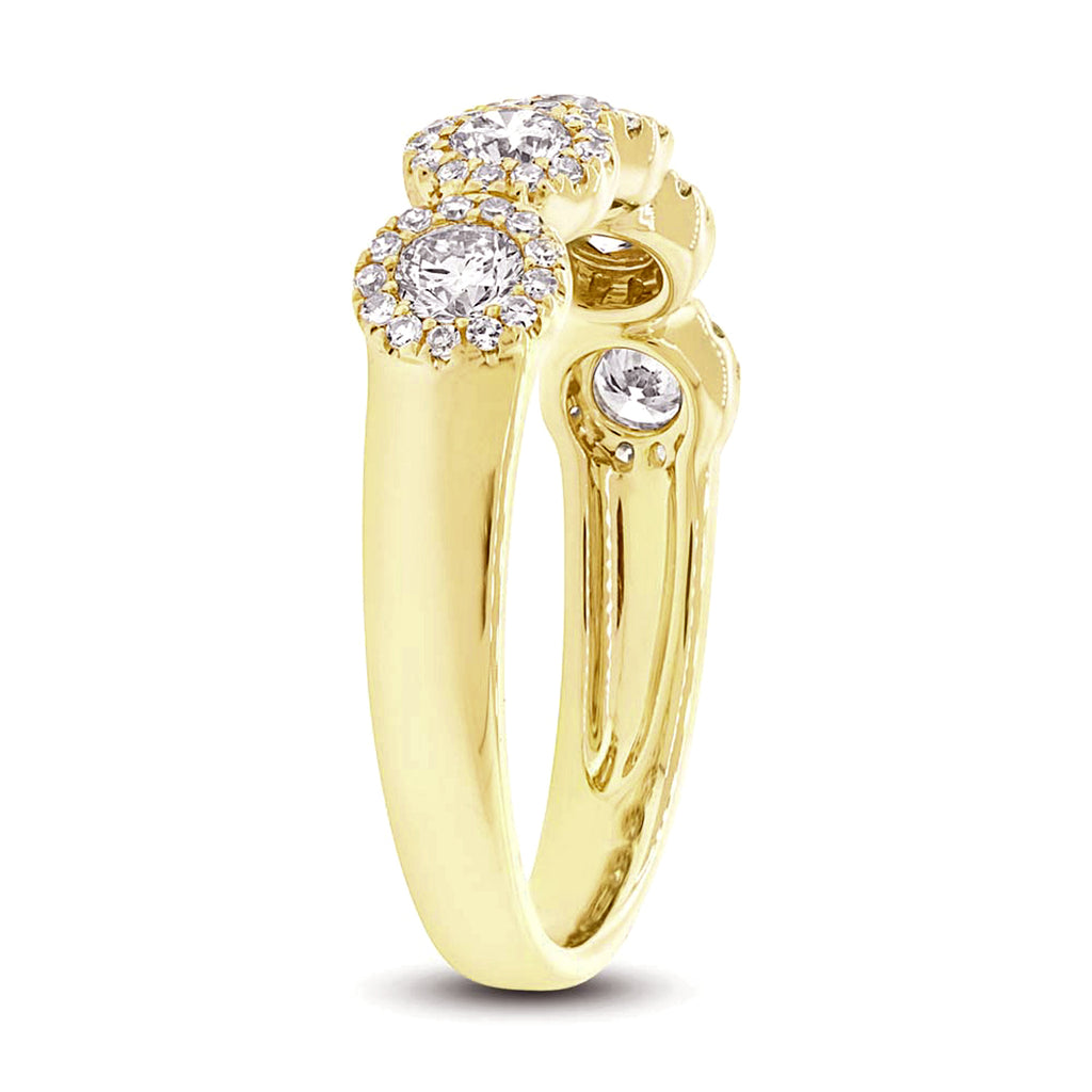 Diamond Halo Half Eternity Band 14k Yellow Gold (0.70ct)