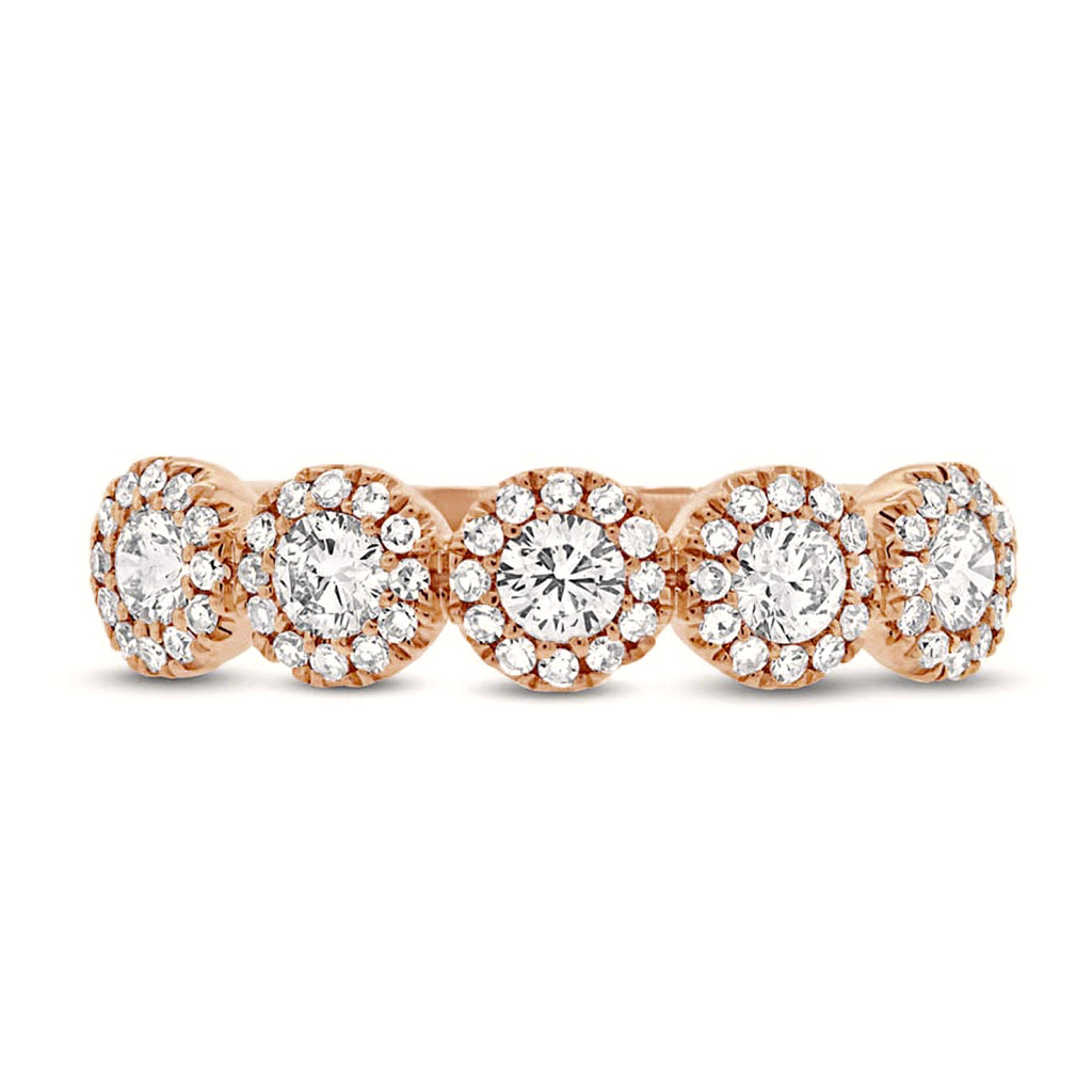 Diamond Halo Half Eternity Band 14k Rose Gold (0.70ct)