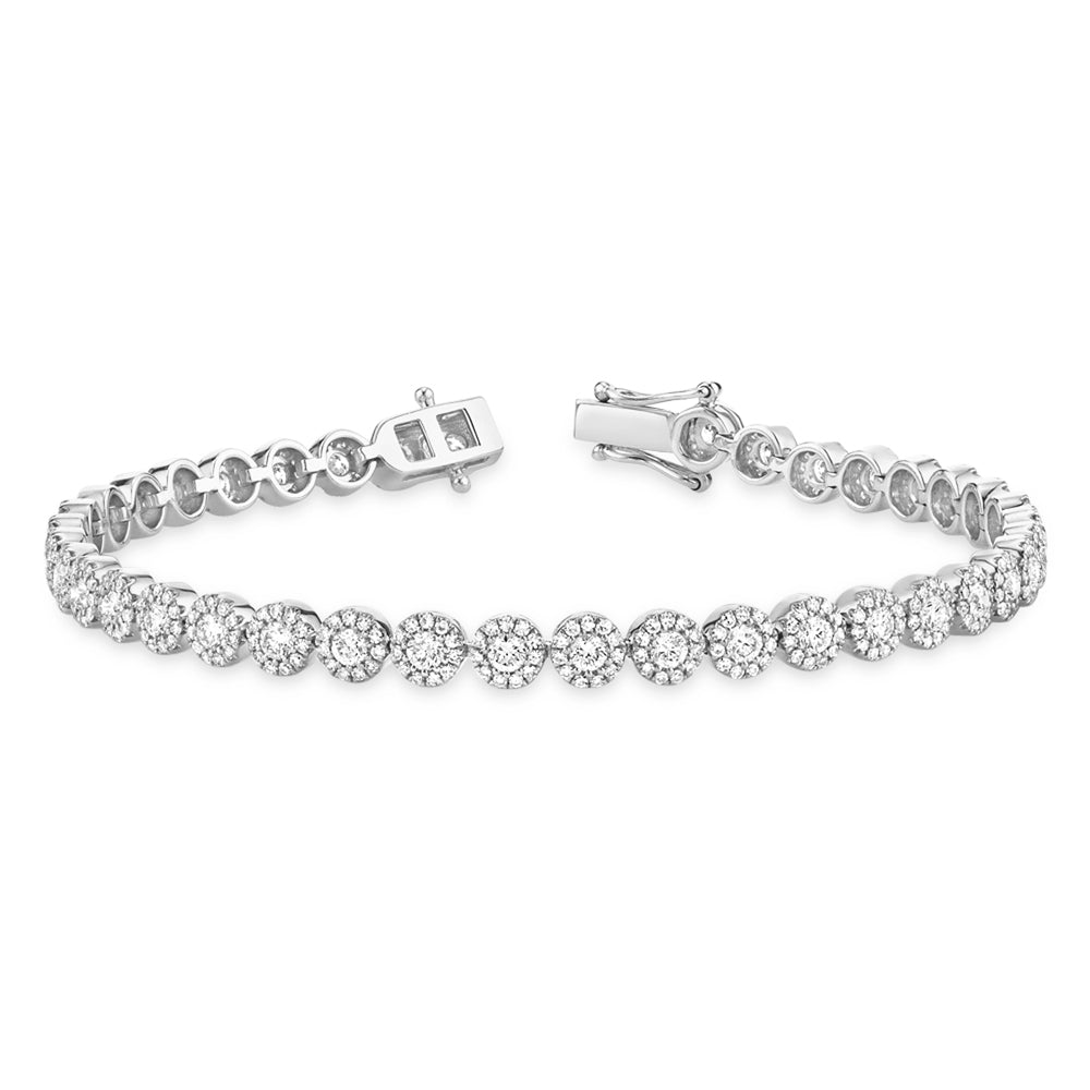 Diamond Halo Style Tennis Bracelet 14k White Gold (3.03ct)