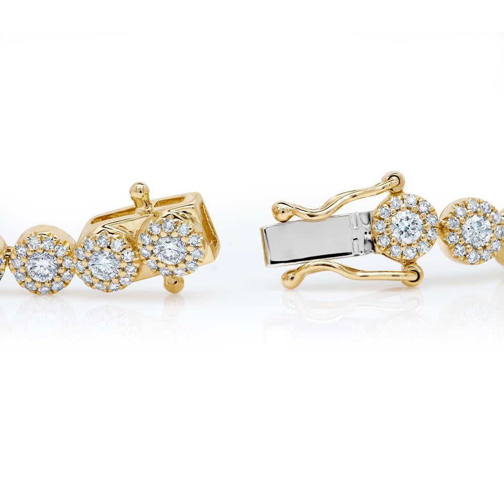 Diamond Halo Style Tennis Bracelet 14k Yellow Gold (3.03ct)