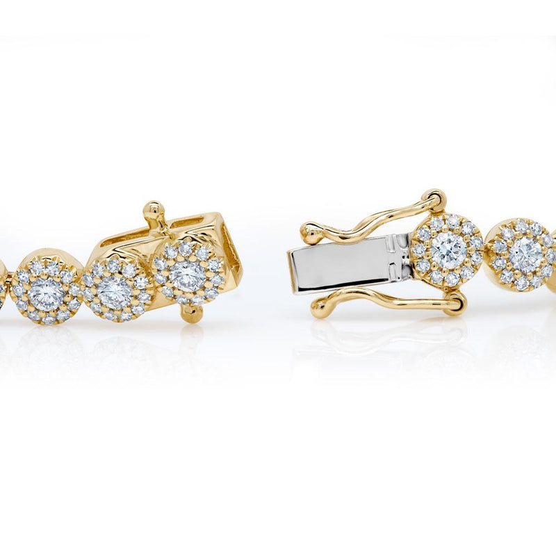 Diamond Halo Style Tennis Bracelet 14k Yellow Gold (3.03ct)