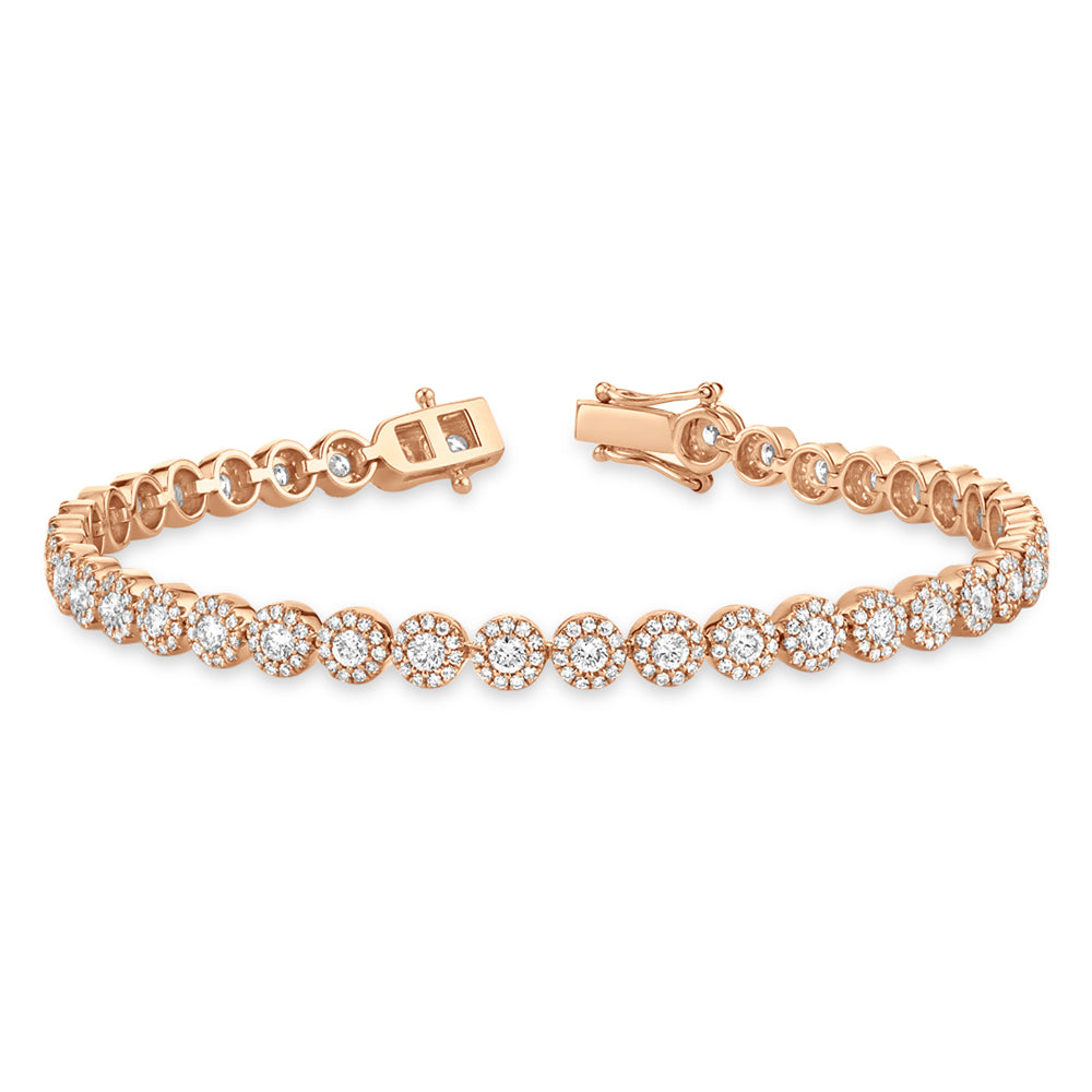 Diamond Halo Style Tennis Bracelet 14k Rose Gold (3.03ct)