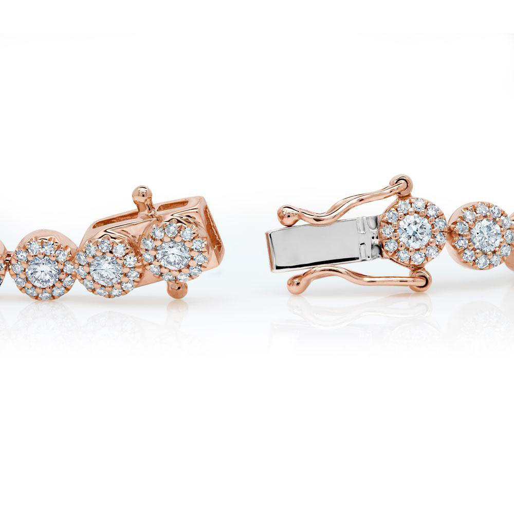 Diamond Halo Style Tennis Bracelet 14k Rose Gold (3.03ct)