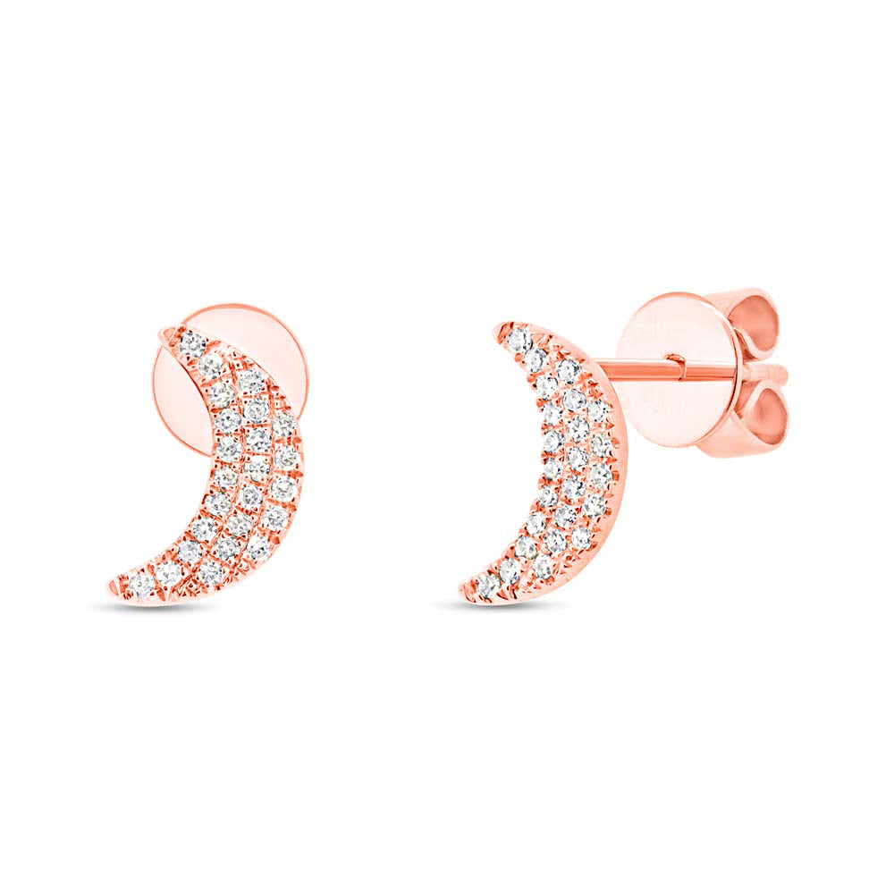 0.11ct 14k Rose Gold Crescent Moon Stud Earrings