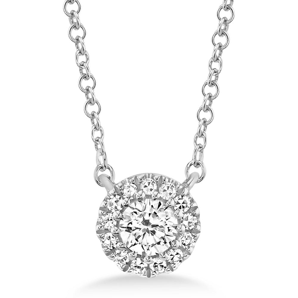 Diamond Halo Pendant Necklace 14k White Gold (0.14ct)