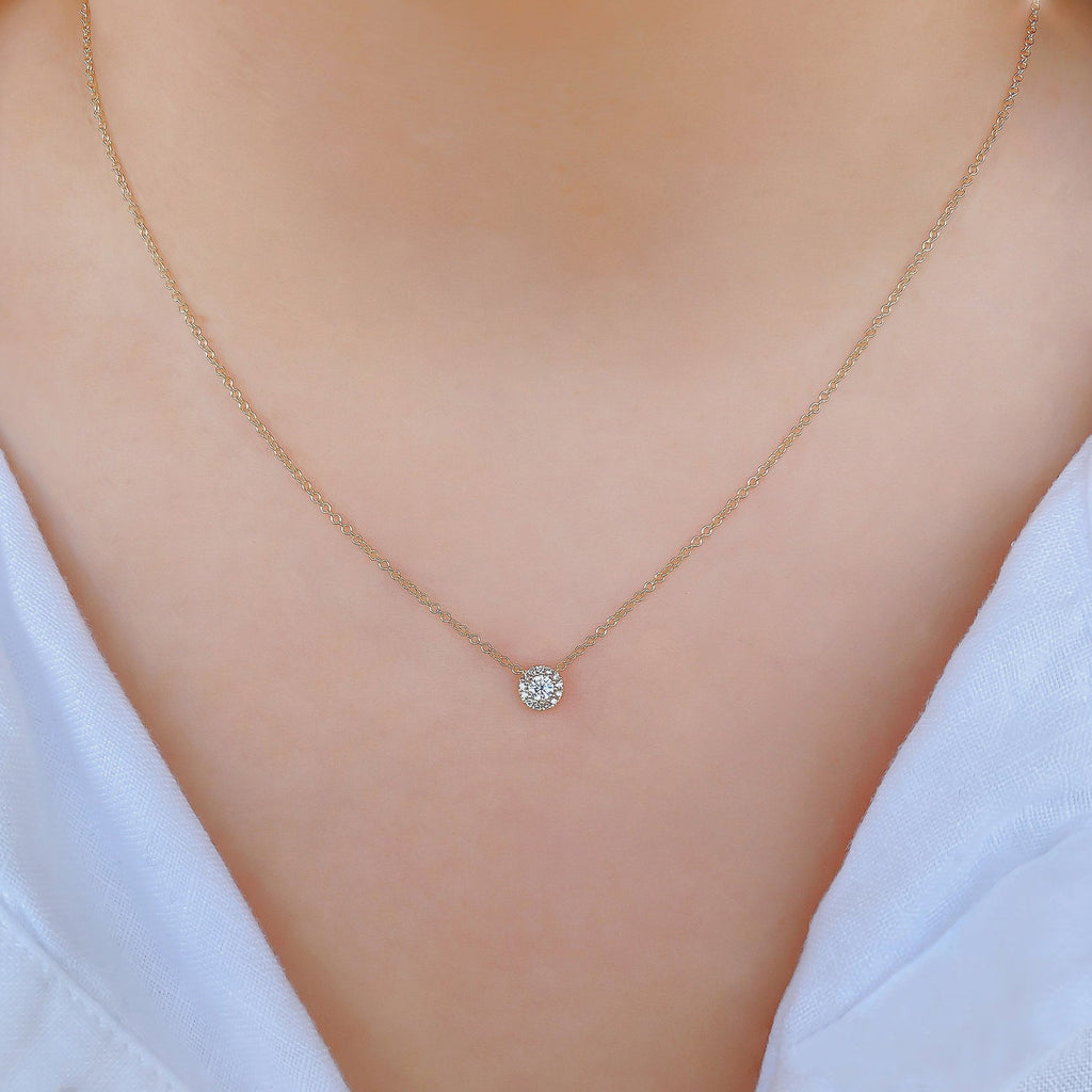 Diamond Halo Pendant Necklace 14k White Gold (0.14ct)