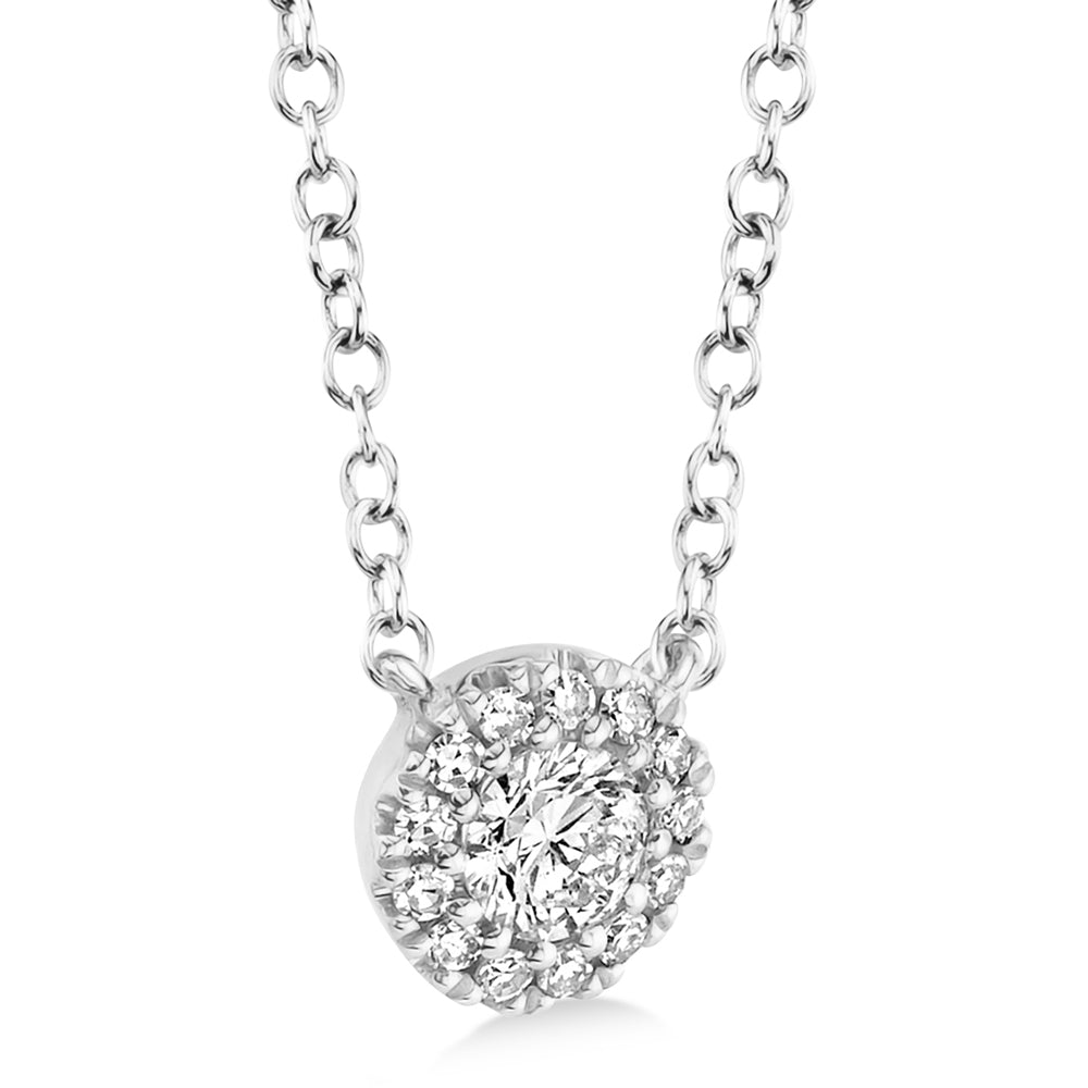 Diamond Halo Pendant Necklace 14k White Gold (0.14ct)