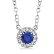 Diamond & Blue Sapphire Halo Pendant Necklace 14k White Gold (0.18ct)