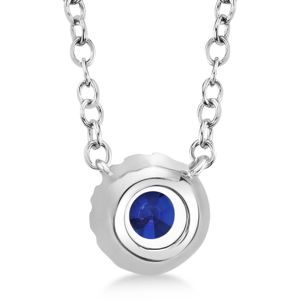 Diamond & Blue Sapphire Halo Pendant Necklace 14k White Gold (0.18ct)