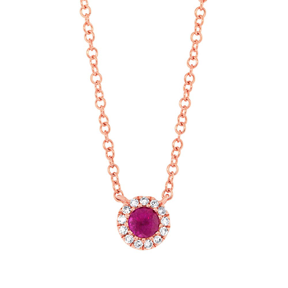 0.04ct Diamond & 0.14ct Ruby 14k Rose Gold Diamond Necklace