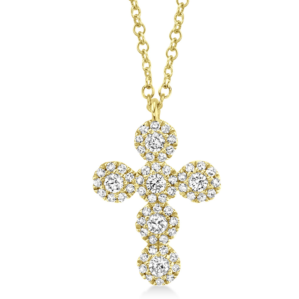 Diamond Halo Style Cross Pendant Necklace 14k Yellow Gold (0.25ct)