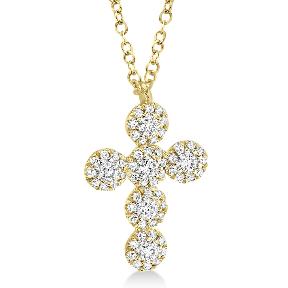 Diamond Halo Style Cross Pendant Necklace 14k Yellow Gold (0.25ct)