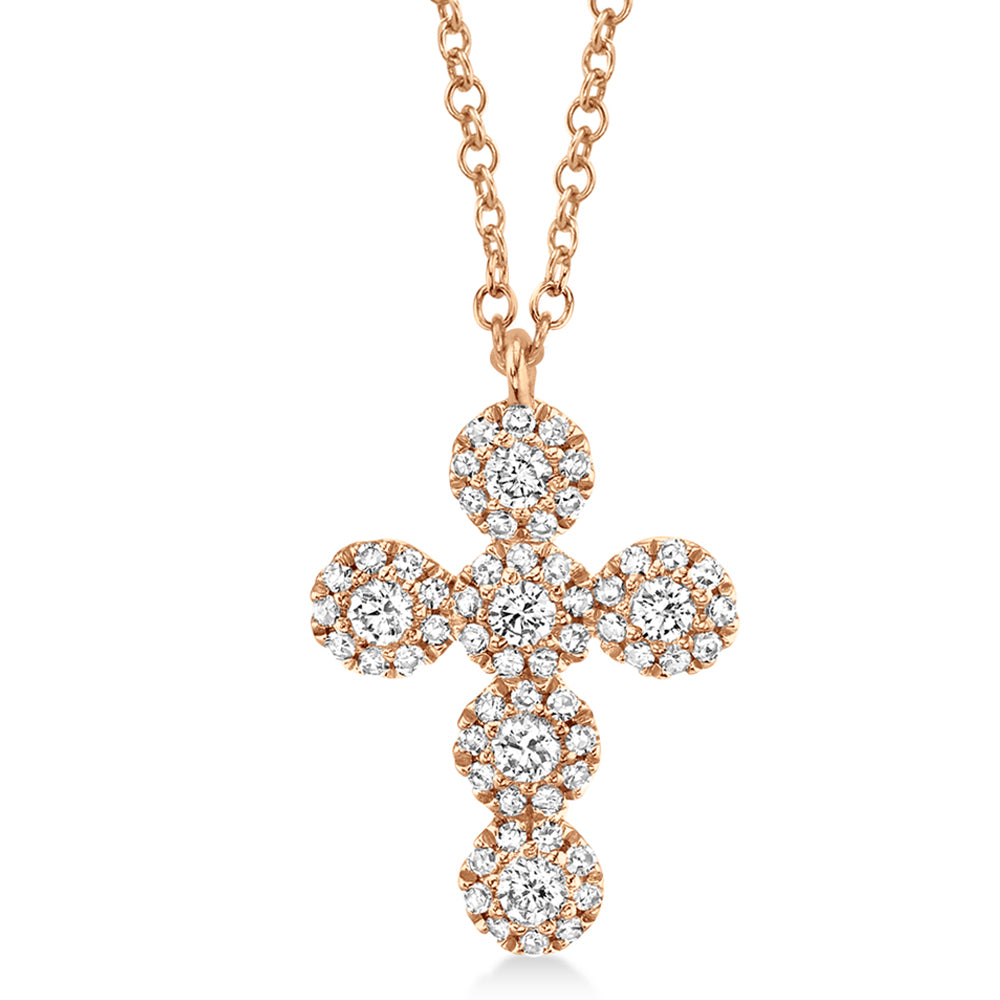 Diamond Halo Style Cross Pendant Necklace 14k Rose Gold (0.25ct)