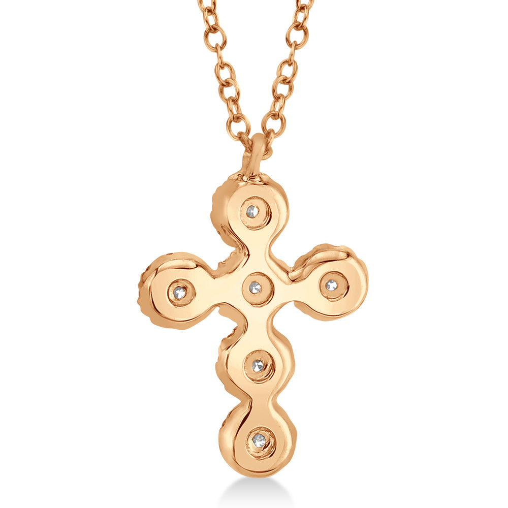 Diamond Halo Style Cross Pendant Necklace 14k Rose Gold (0.25ct)