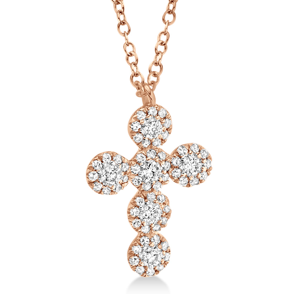 Diamond Halo Style Cross Pendant Necklace 14k Rose Gold (0.25ct)