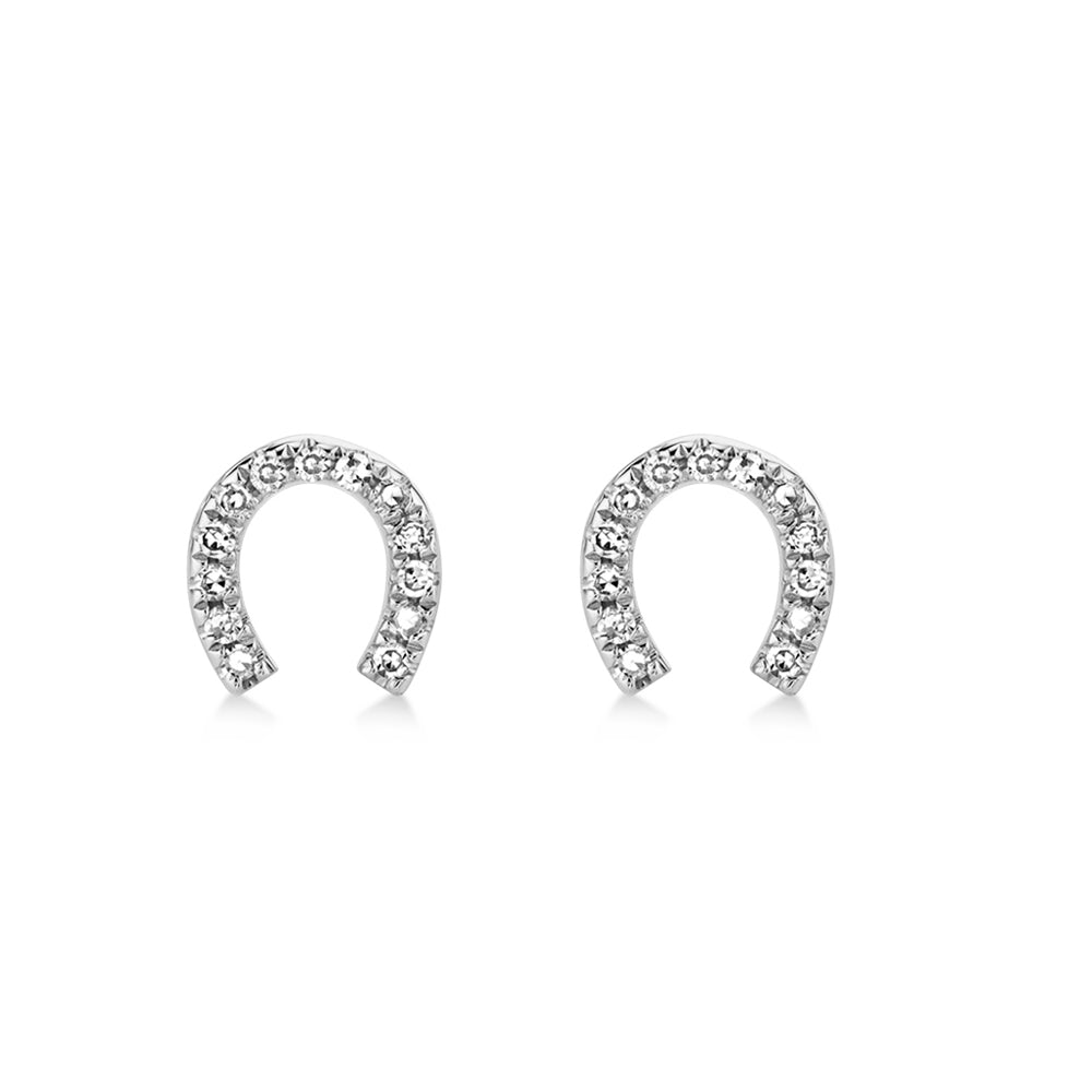 Diamond Horseshoe Stud Earrings 14k White Gold (0.06ct)