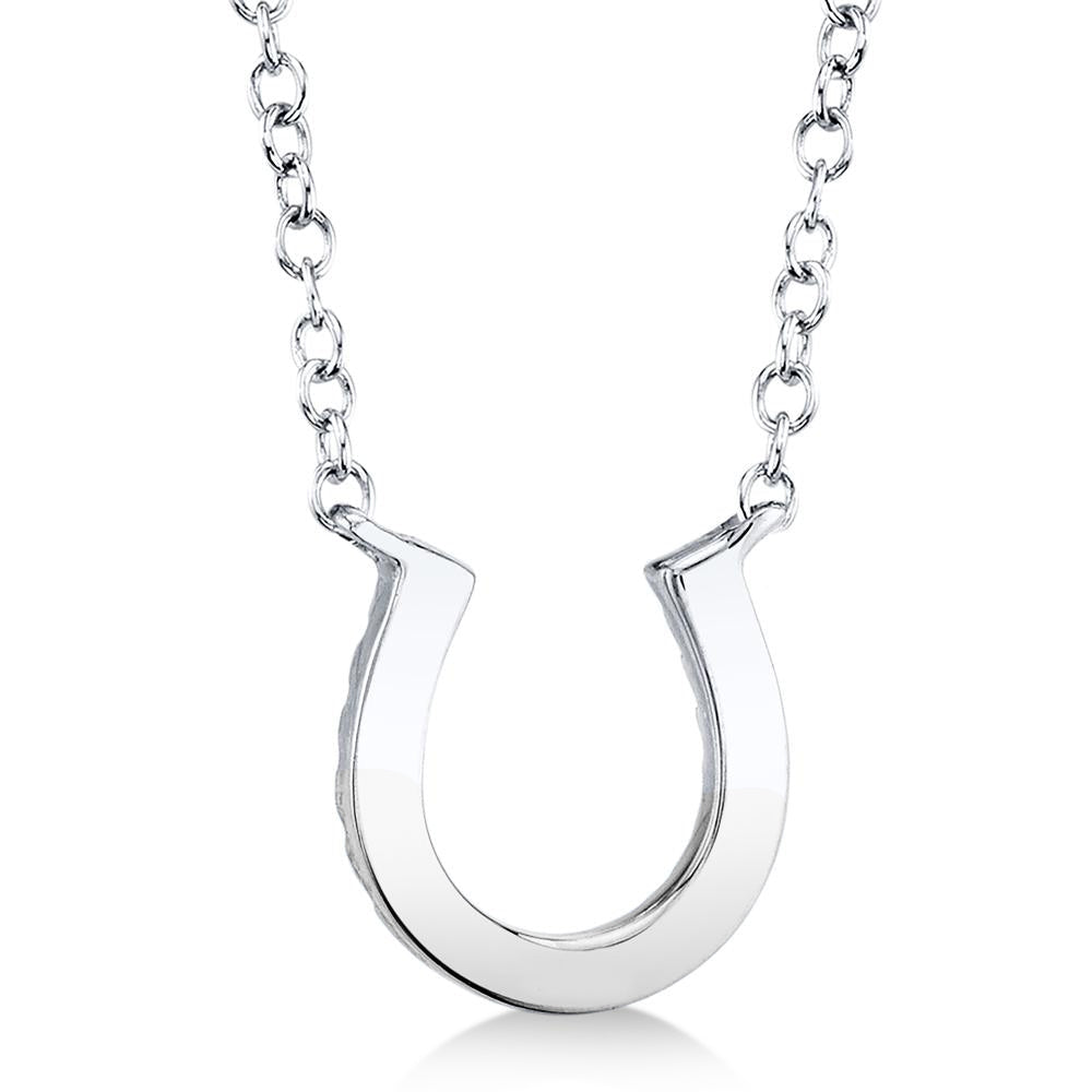 Diamond Lucky Horseshoe Pendant Necklace 14k White Gold (0.06ct)