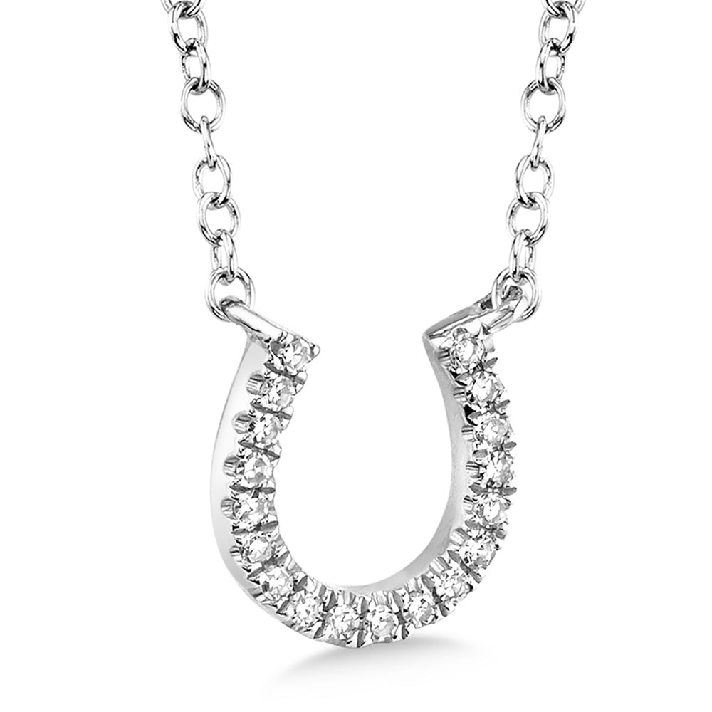 Diamond Lucky Horseshoe Pendant Necklace 14k White Gold (0.06ct)