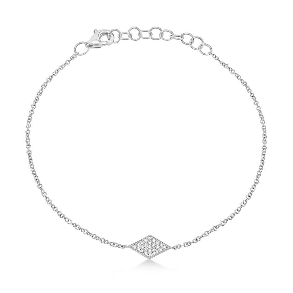 Diamond Pave Diamond Shape Link Bracelet 14k White Gold (0.06ct)
