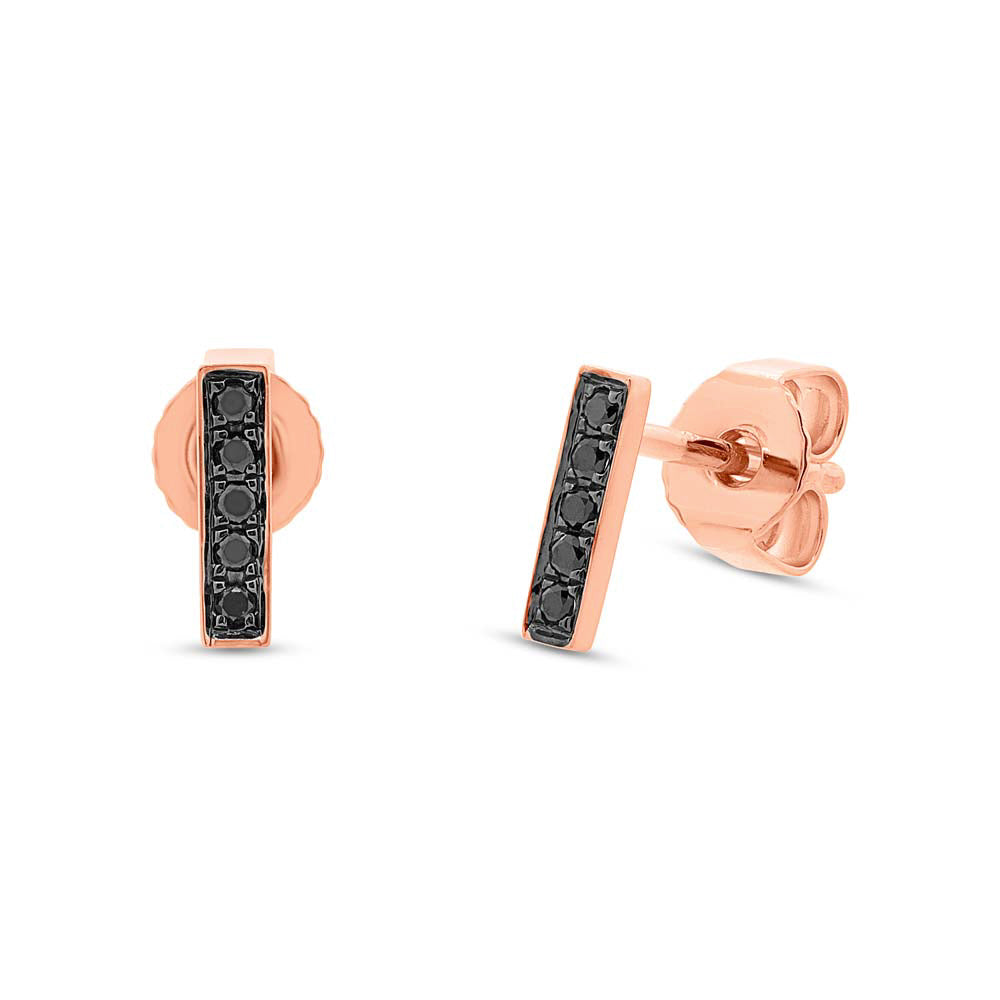 0.08ct 14k Rose Gold Black Diamond Bar Earrings