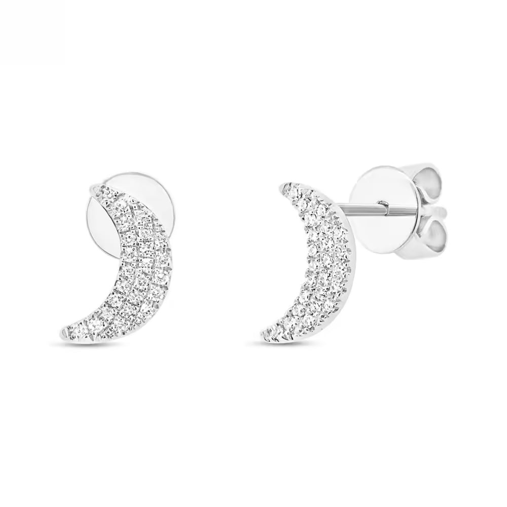 0.11ct 14k White Gold Crescent Moon Stud Earrings