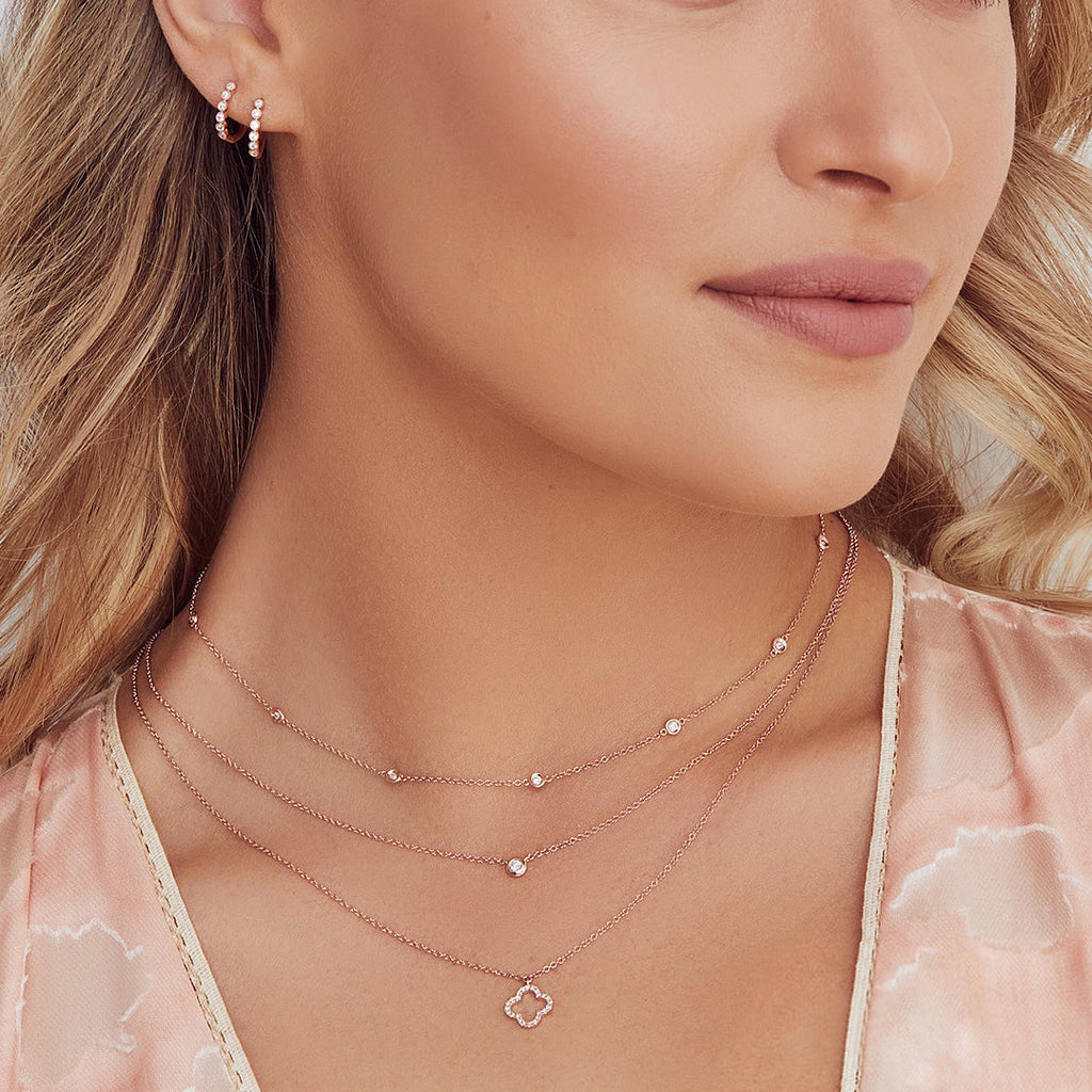 Diamond Bezel Solitare Necklace 14k Rose Gold (0.05ct)