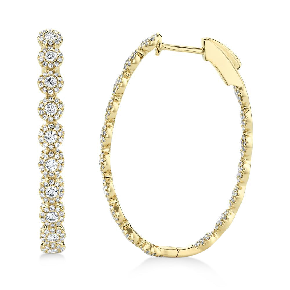 Diamond Halo Style Inside Out Oval Hoop Earrings 14k Yellow Gold (2.05ct)
