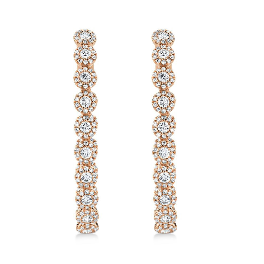 Diamond Halo Style Inside Out Oval Hoop Earrings 14k Rose Gold (2.05ct)
