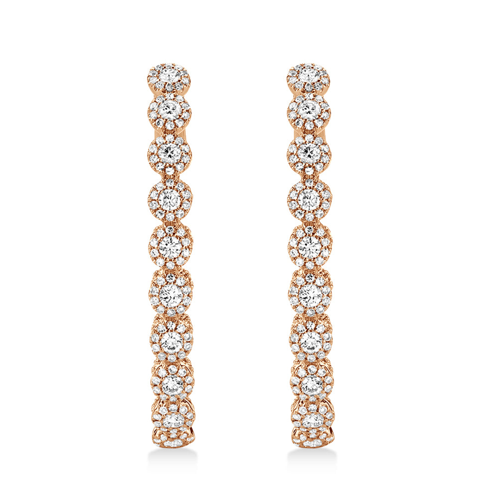 Diamond Halo Style Inside Out Oval Hoop Earrings 14k Rose Gold (2.05ct)