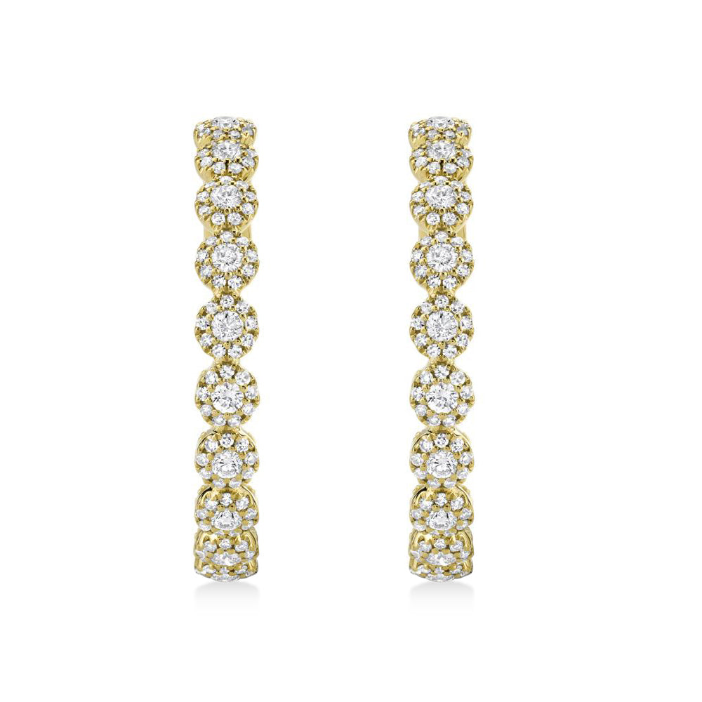 Diamond Halo Style Inside Out Hoop Earrings 14k Yellow Gold (1.58ct)