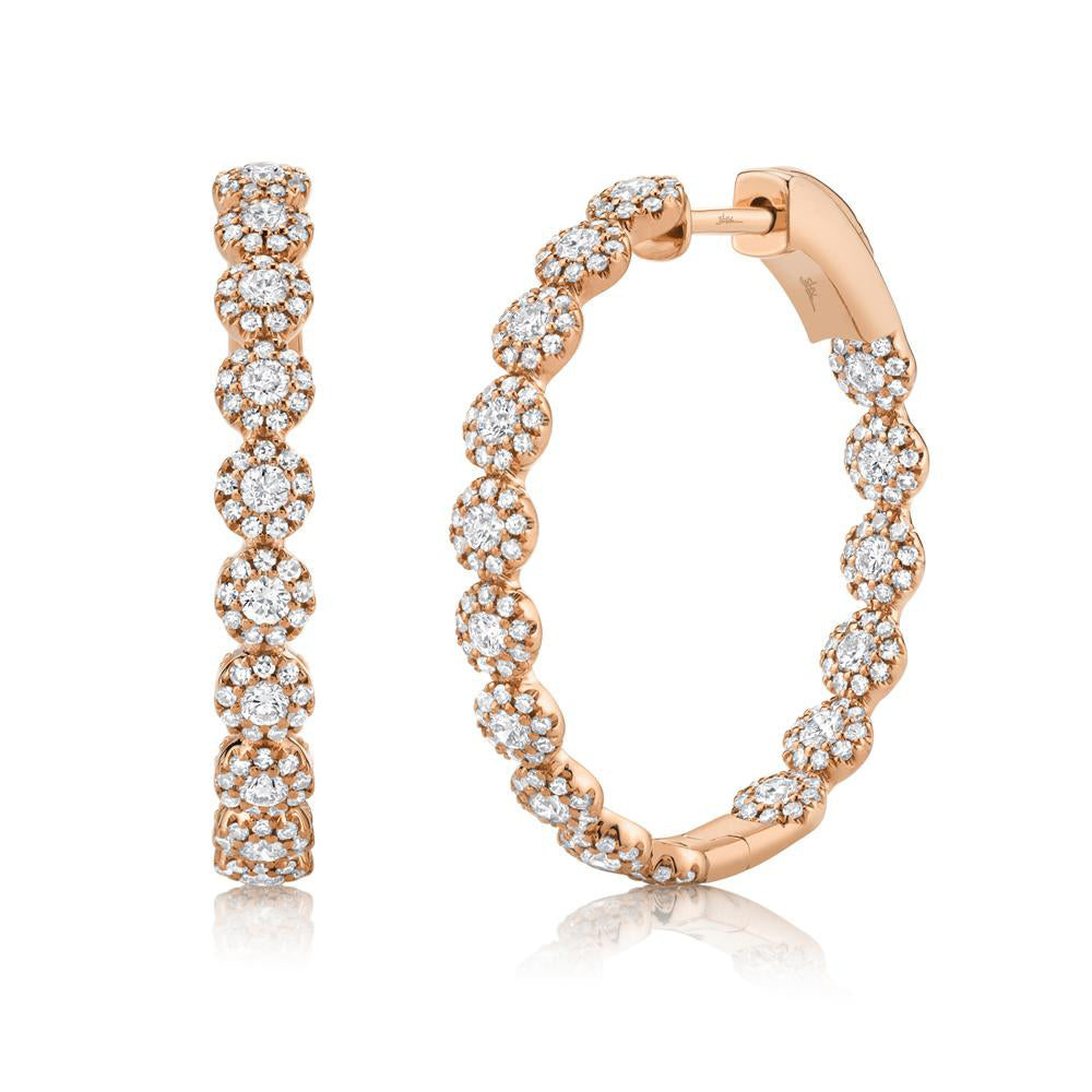 Diamond Halo Style Inside Out Hoop Earrings 14k Rose Gold (1.58ct)