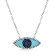 Turquoise & Blue Sapphire & Diamond Evil Eye Pendant Necklace 14k White Gold (0.74ct)