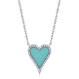 Diamond & Turquoise Heart Pendant Necklace 14K White Gold (0.78ct)