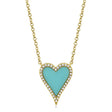 Diamond & Turquoise Heart Pendant Necklace 14K Yellow Gold (0.78ct)