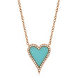 Diamond & Turquoise Heart Pendant Necklace 14K Rose Gold (0.78ct)