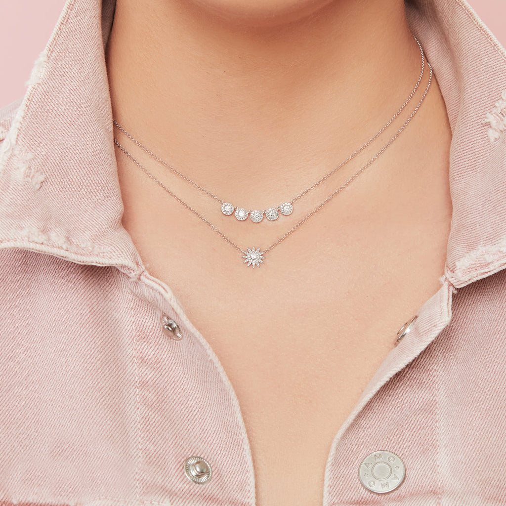 Diamond Halo Style Five Stone Pendant Necklace 14k White Gold (0.53ct)