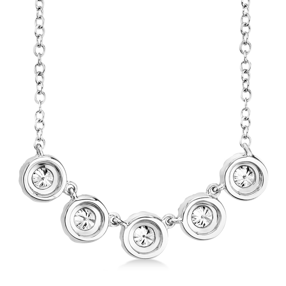Diamond Halo Style Five Stone Pendant Necklace 14k White Gold (0.53ct)