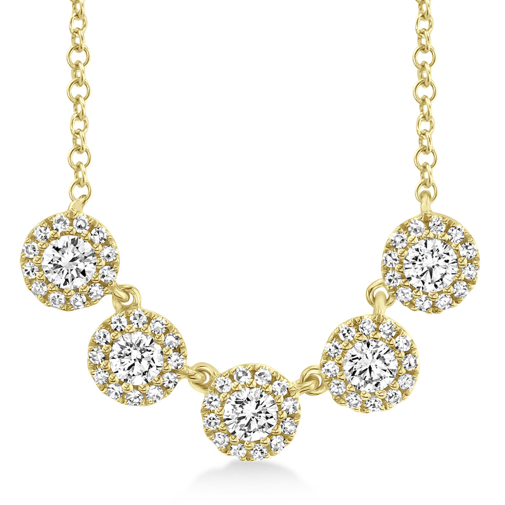 Diamond Halo Style Five Stone Pendant Necklace 14k Yellow Gold (0.53ct)