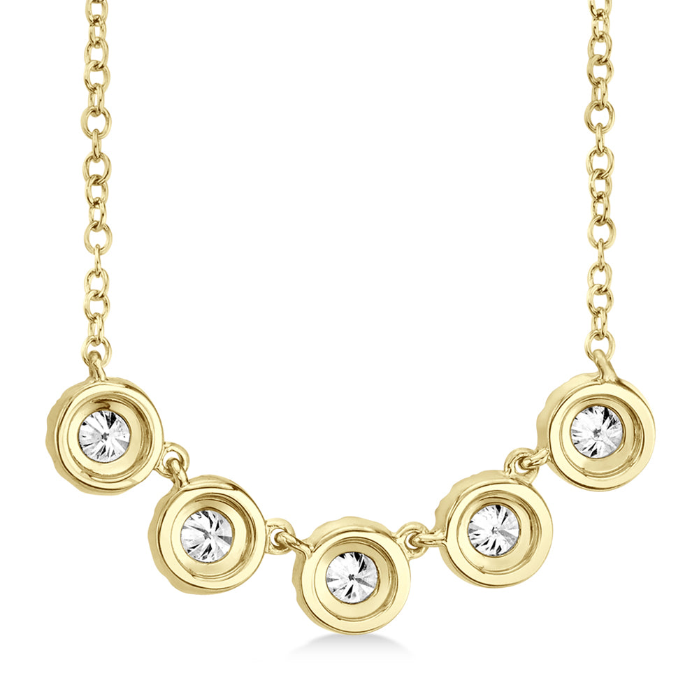 Diamond Halo Style Five Stone Pendant Necklace 14k Yellow Gold (0.53ct)
